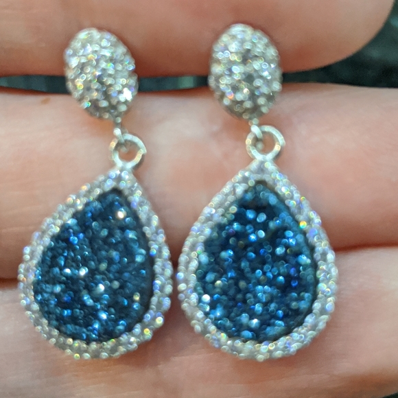 Jewelry - Beautiful Blue Druzy and Crystal Earrings Jewelry - Beautiful Blue Druzy and Crystal Earrings